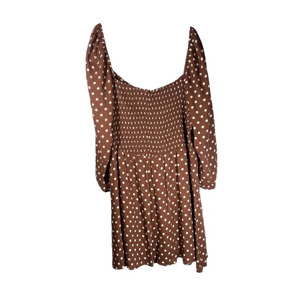 Reformation Mochi Polka Dot Long Sleeve Mini Dress Brown White Size 22 NWT - Picture 4 of 8